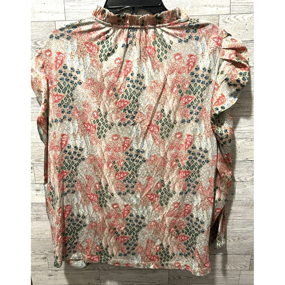 NWT LOFT Garden Cinched Sleeve Ruffle Tye Neck top blouse SMALL‎